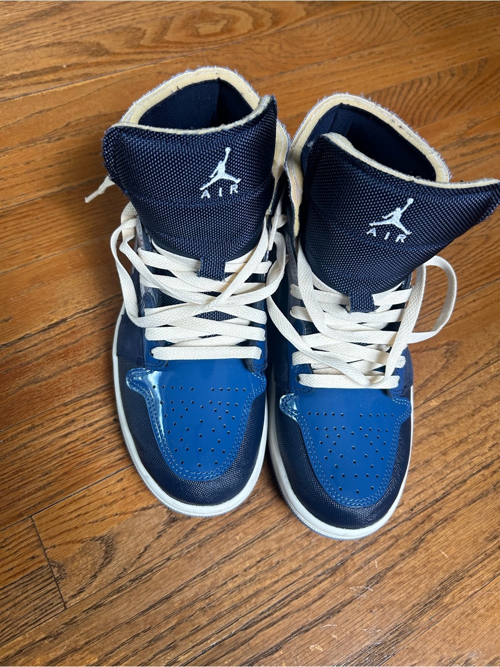 Jordan Kids High-Top Sneakers in Navy and Royal Blue with White Laces
